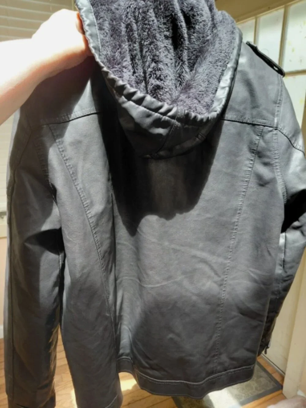black faux leather cropped jacket